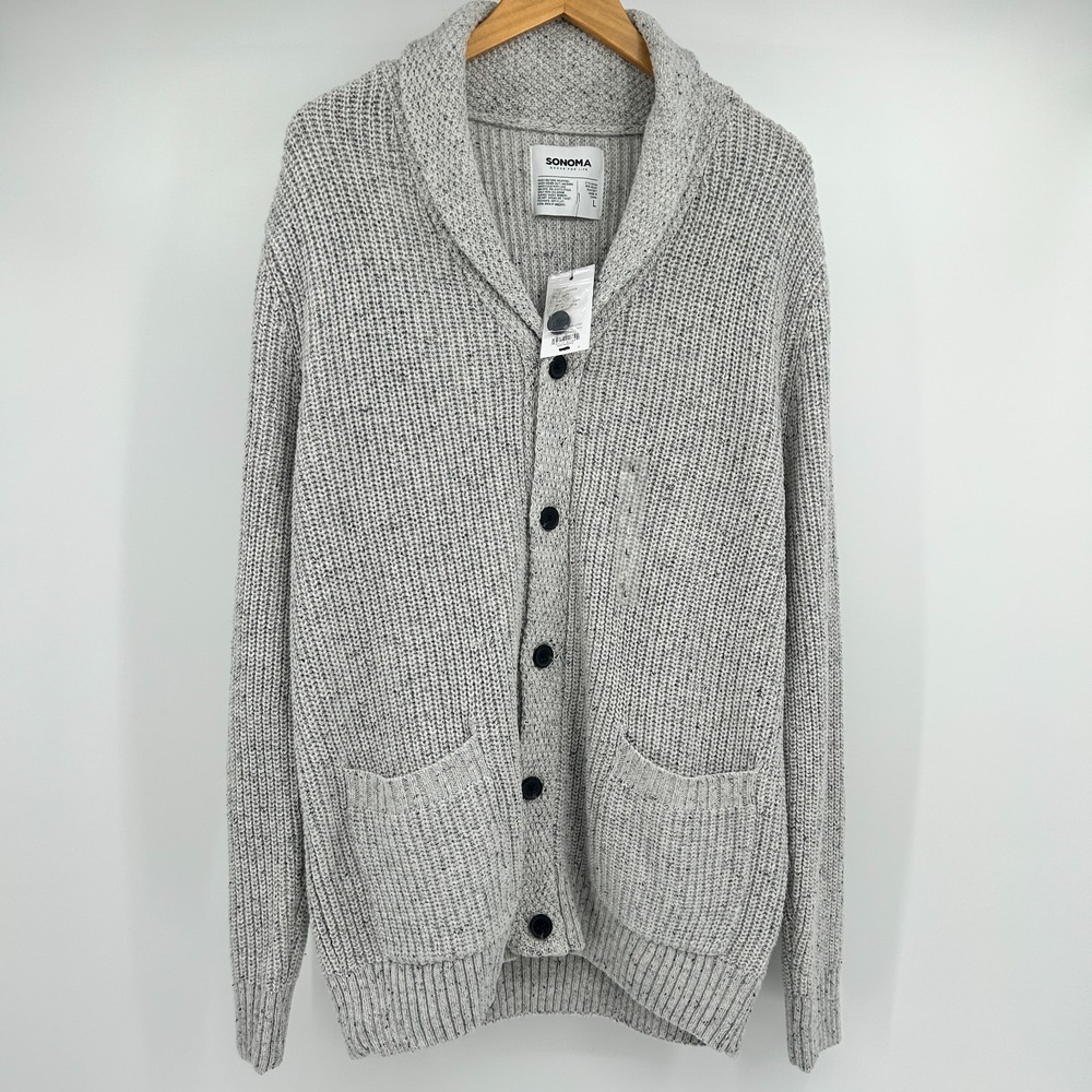 Sonoma Mens Marled Shawl Collar Cardigan Mens L Ribbed Chunky Heritage New